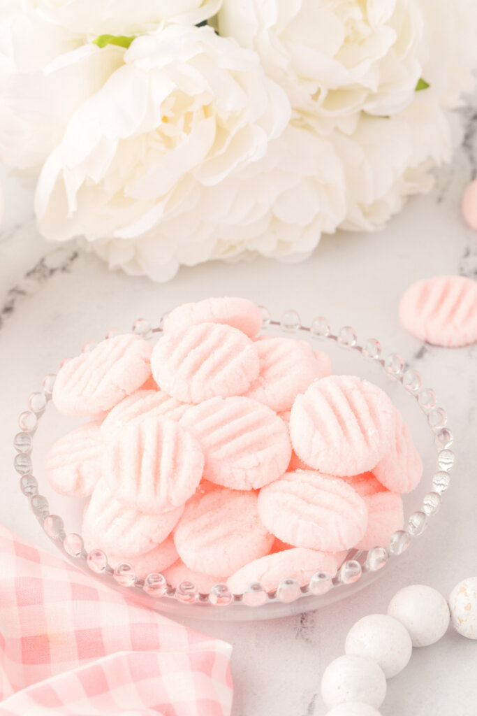 glass bowl with cream cheese mints