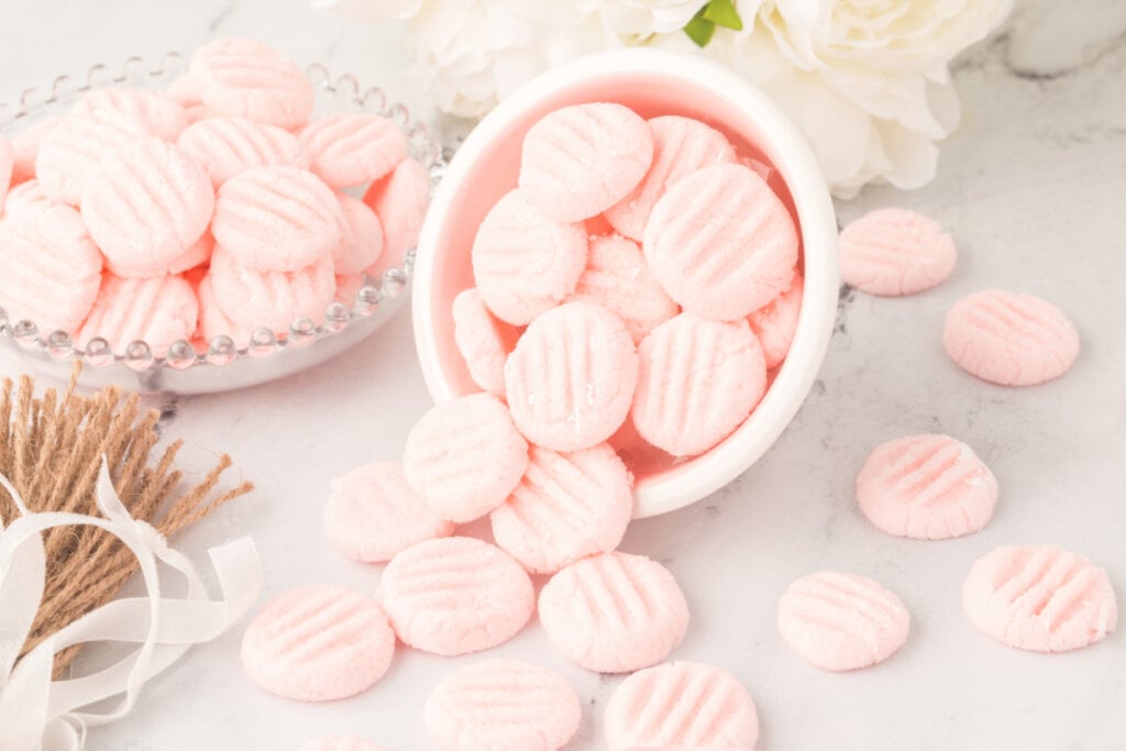 cream cheese mints with a bowl