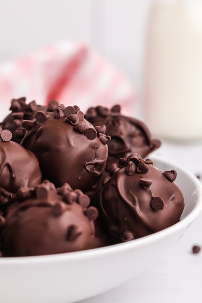 closeup of brownie bites in bowl