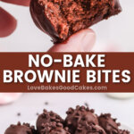 no bake brownie bites pin collage