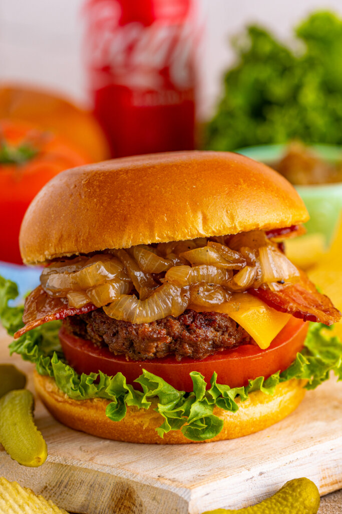 burger with caramelized onions