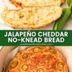 jalapeno cheddar no knead bread pin collage