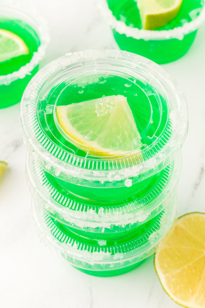 three margarita jello shots stacked