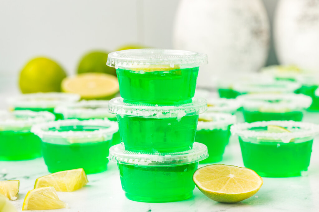 three margarita jello shots stacked