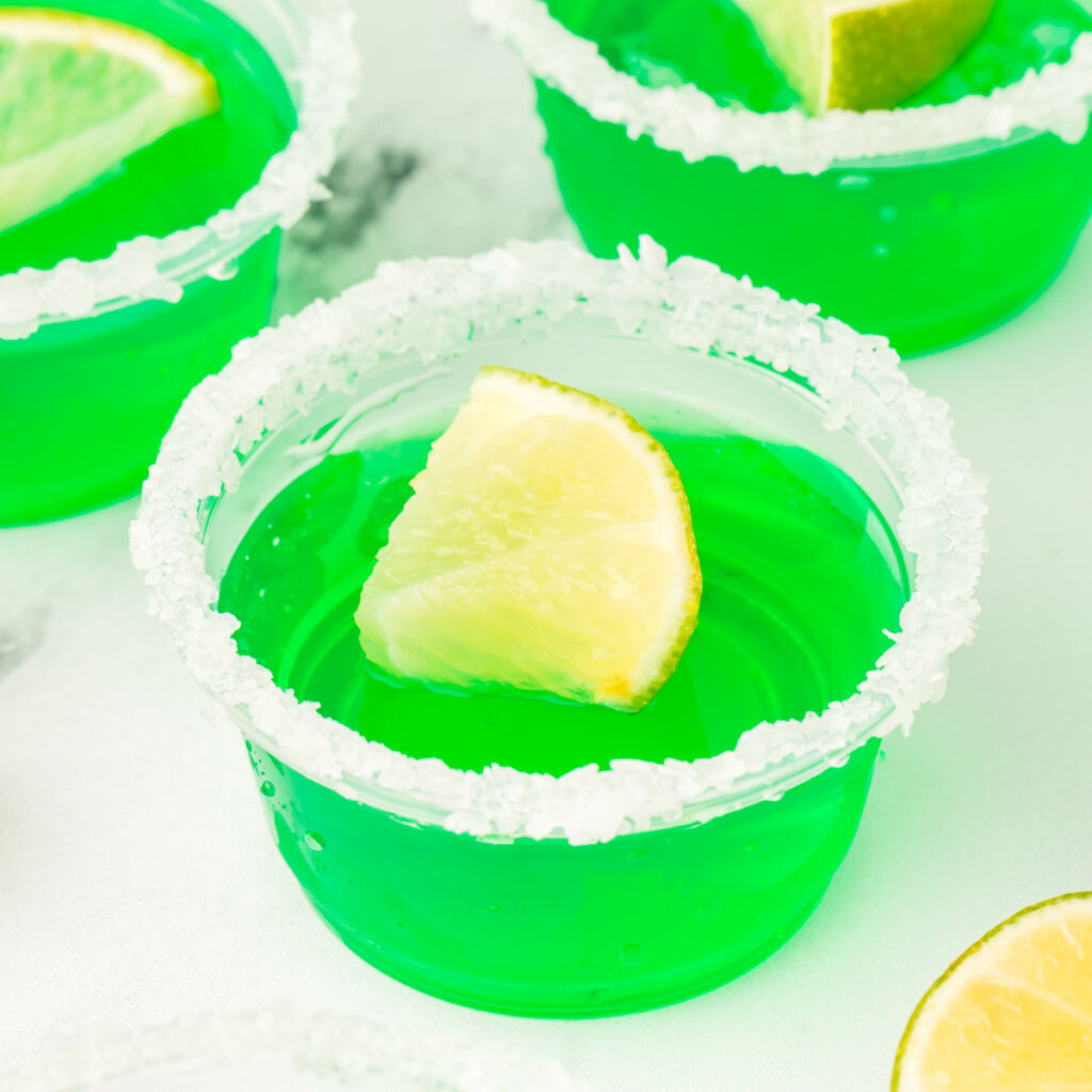 closeup lime margarita jello shot