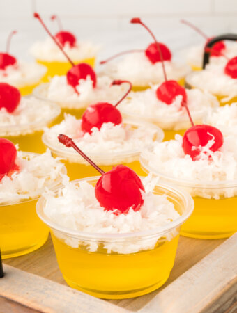 finished pina colada jello shots on tray