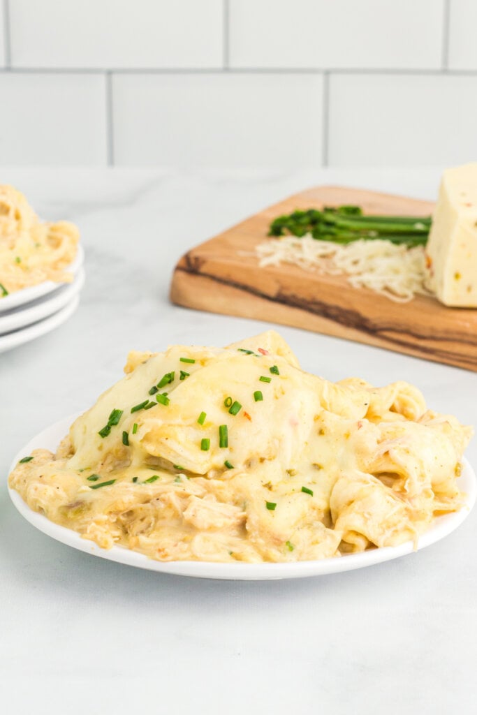 crockpot creamy chicken enchiladas on plate