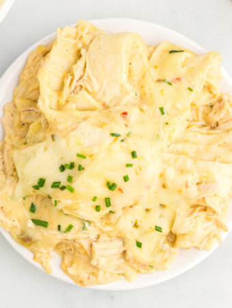 crockpot creamy chicken enchiladas portion on a plate