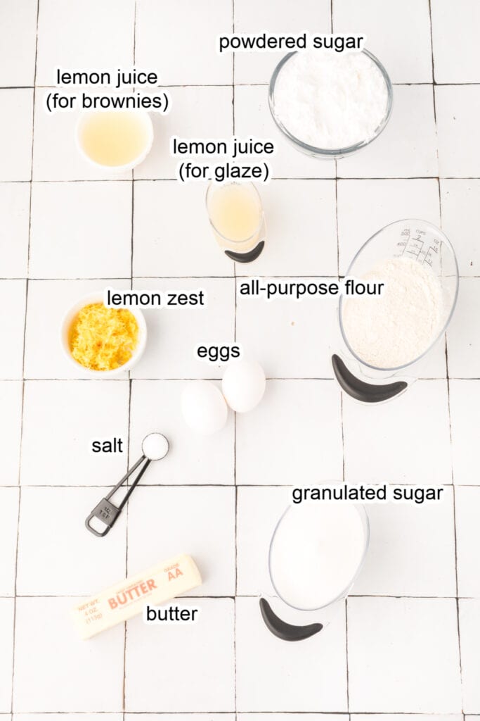 ingredients to make lemon brownies