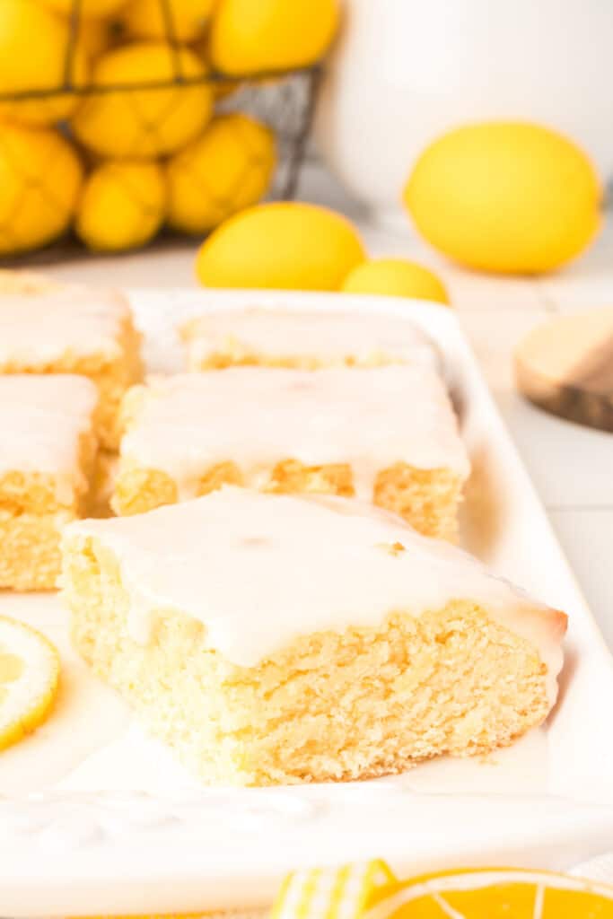 lemon brownies on serving platter