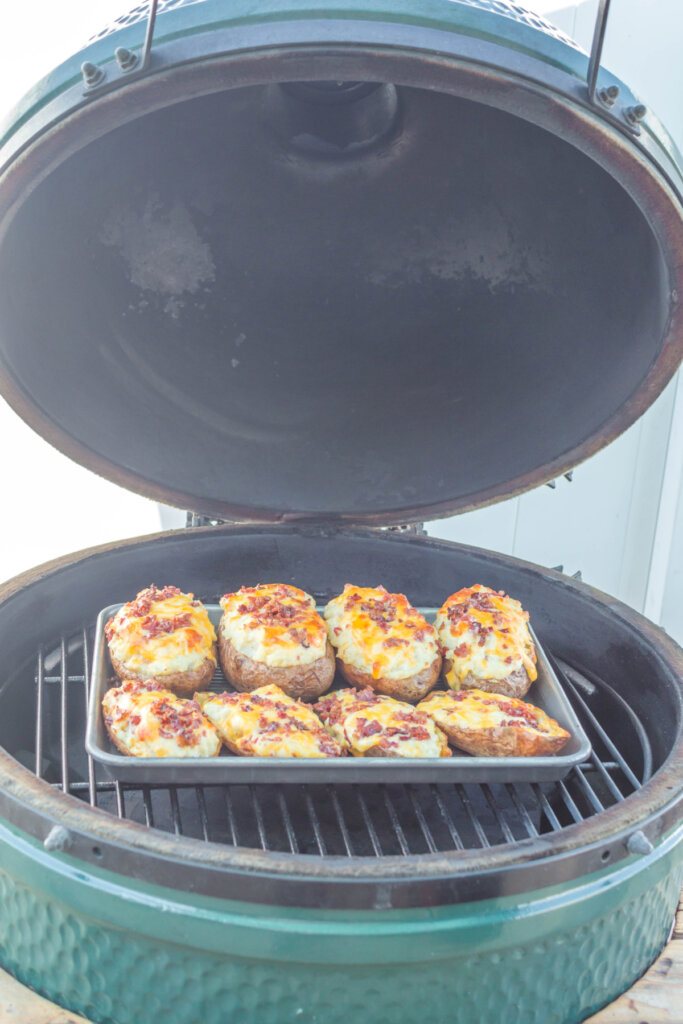 grilled twice baked potatoes on grill