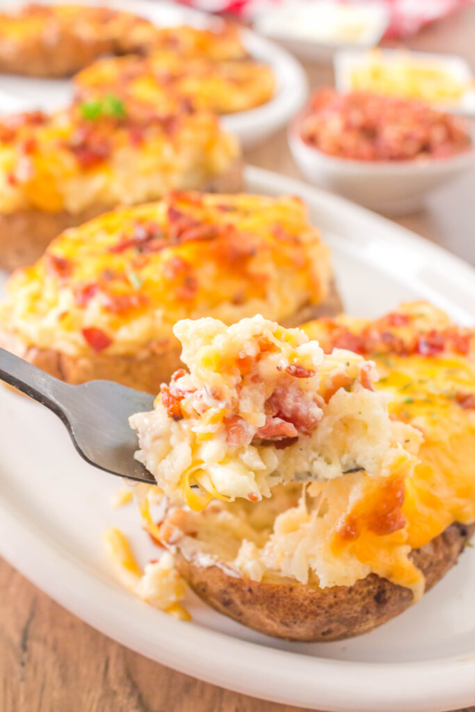 grilled twice baked potatoes ready to serve