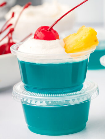 two blue hawaiian jello shots stacked