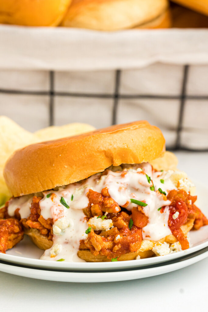 buffalo chicken sloppy joes on plate