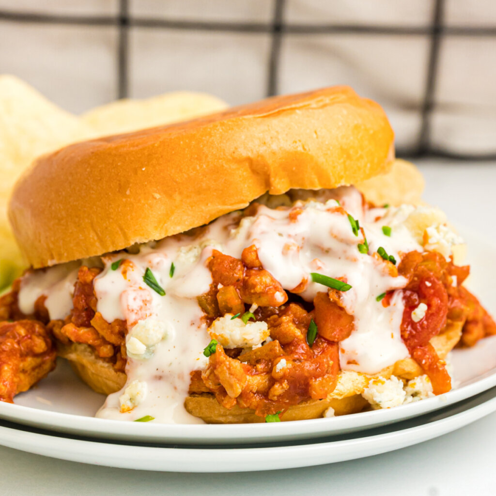 closeup of buffalo chicken sloppy joe