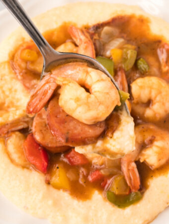 closeup of shrimp and grits