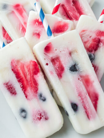 looking down onto berry popsicles