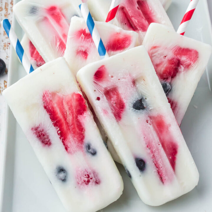 looking down onto berry popsicles