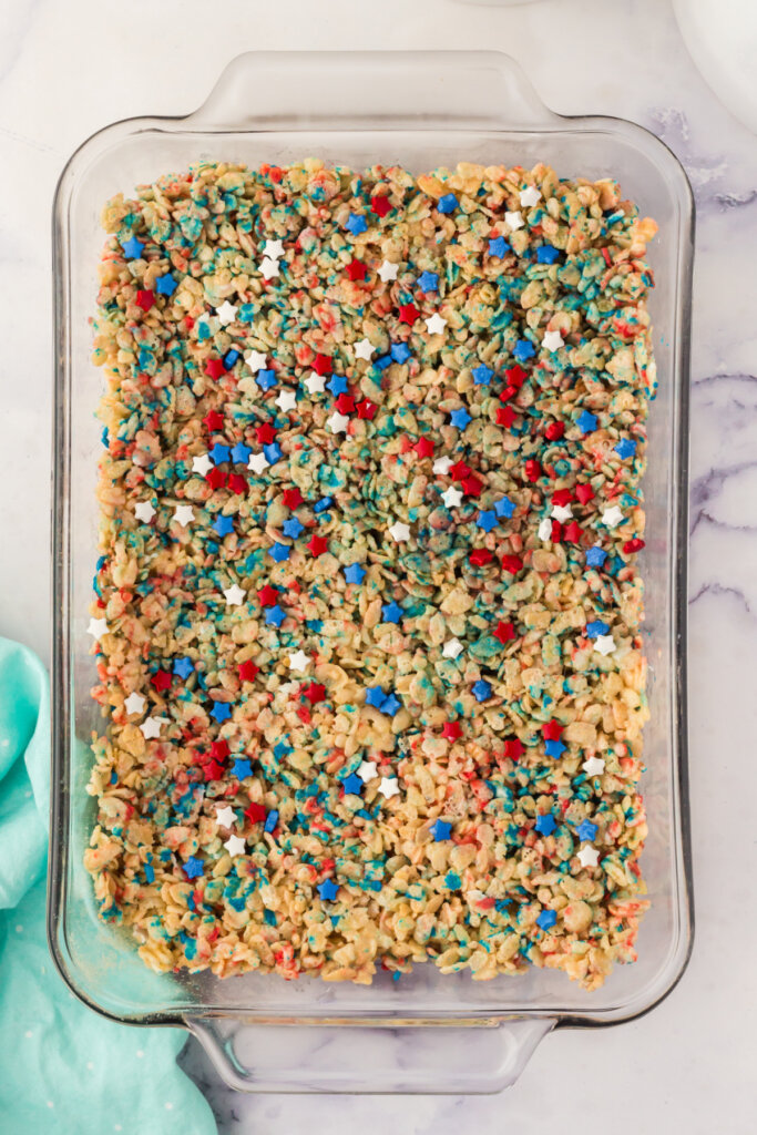 patriotic rice crispy treats in pan