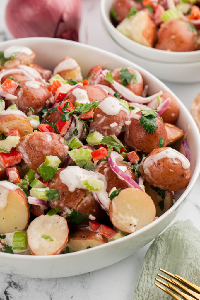 red potato salad in bowl