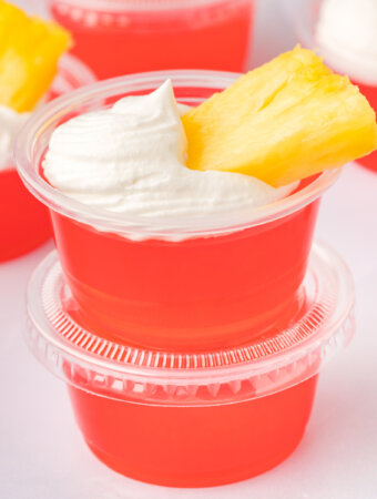 two rum punch jello shots stacked