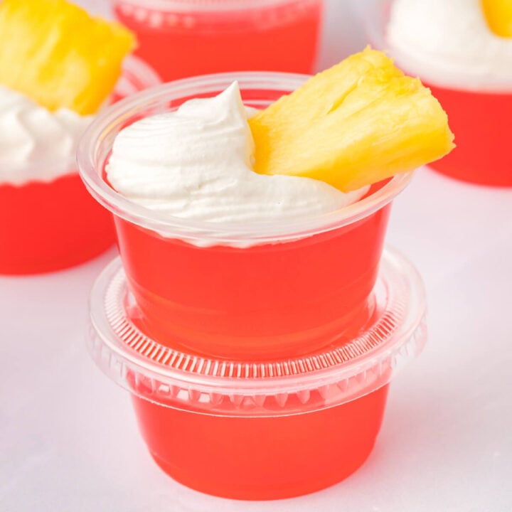 two rum punch jello shots stacked