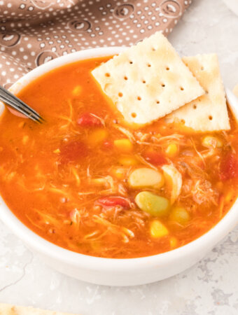 bowl of brunswick stew with csaltine crackers