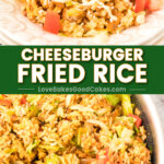 cheeseburger fried rice pin collage