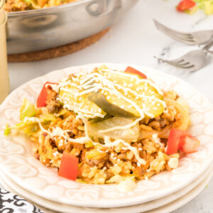 portion of cheeseburger fried rice on plate