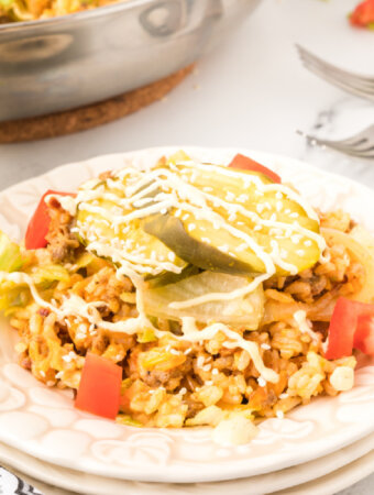 portion of cheeseburger fried rice on plate