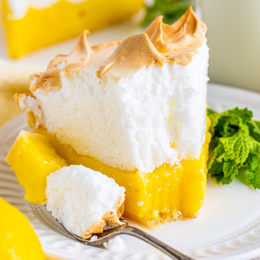 closeup of a lemon meringue pie