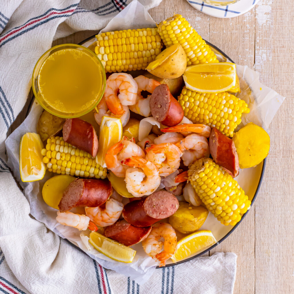 a finished plate with Low Country Boil