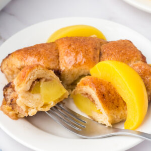 peach crescent dumpling closeup