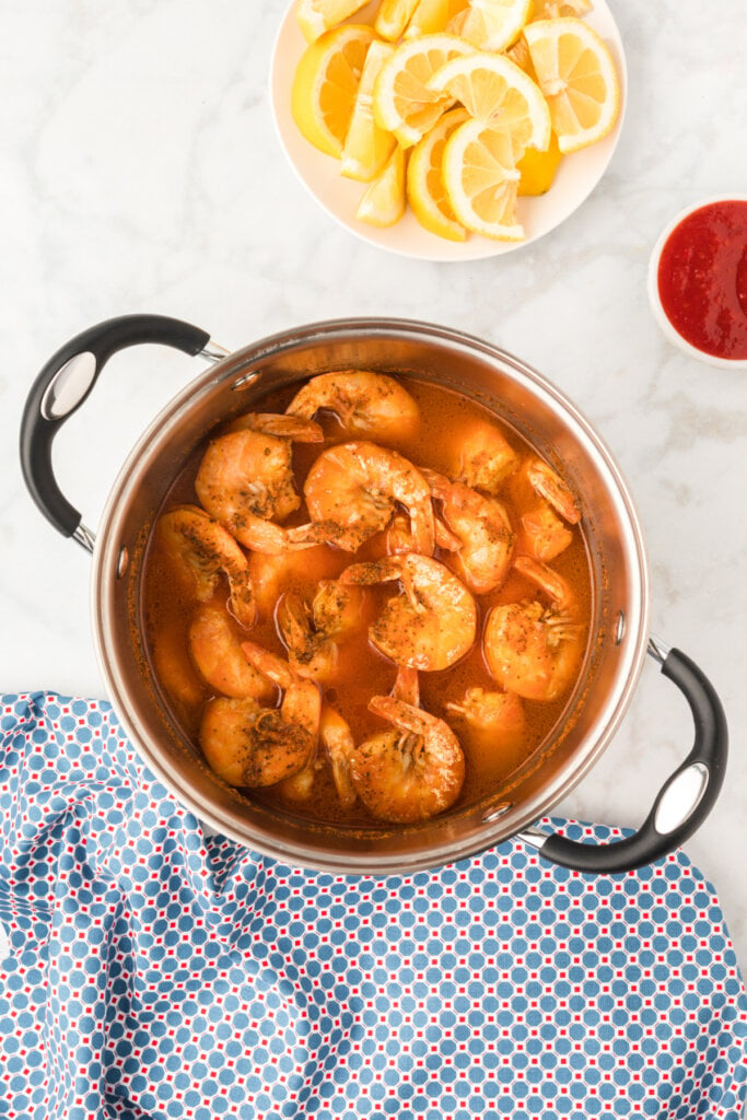 shrimp being cooked in pot