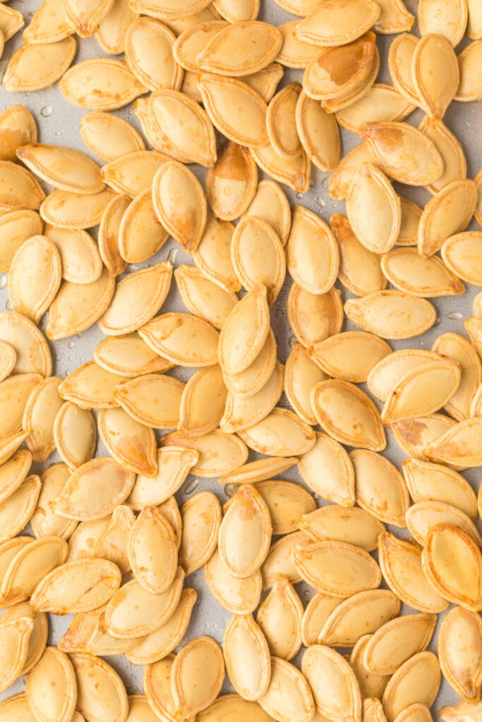 closeup of roasted pumpkin seeds