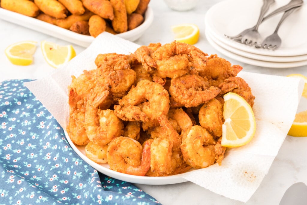 southern fried shrimp on white plate