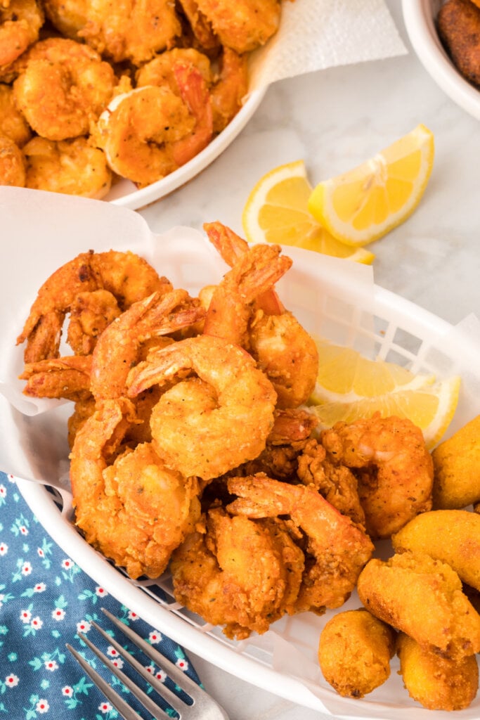 southern fried shrimp in basket ready to serve
