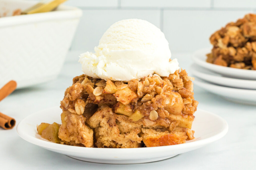 serving of apple cinnamon roll bake on plate