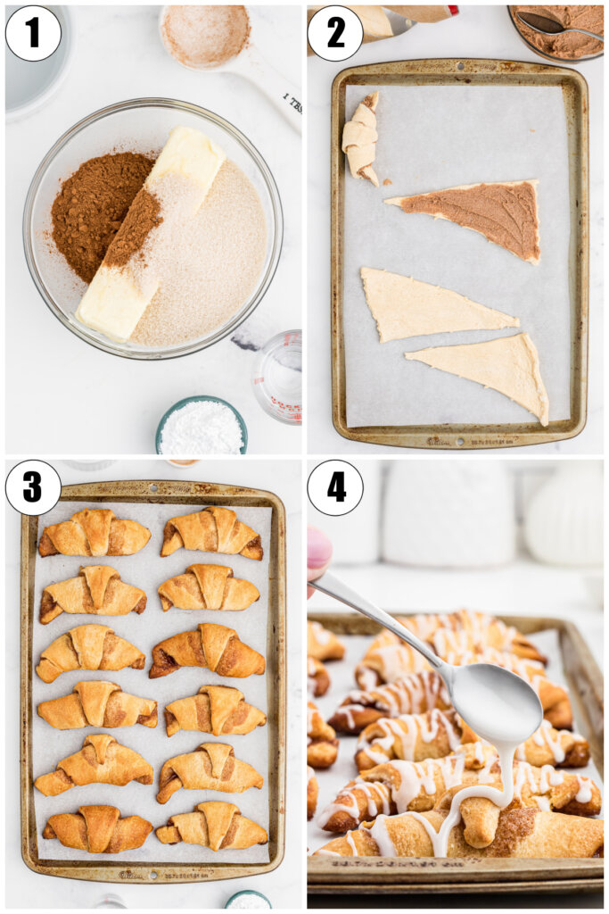 collage showing how to make cinnamon crescent rolls