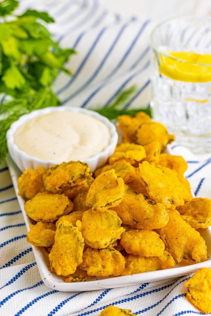 serving platter with fried pickles