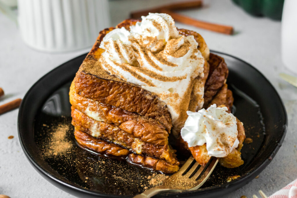 pumpkin spice french toast on black plate