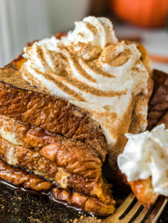 closeup of pumpkin spice french toast ready to eat