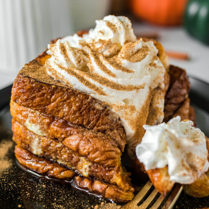 closeup of pumpkin spice french toast ready to eat