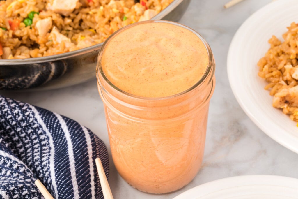 yum yum sauce in glass jar