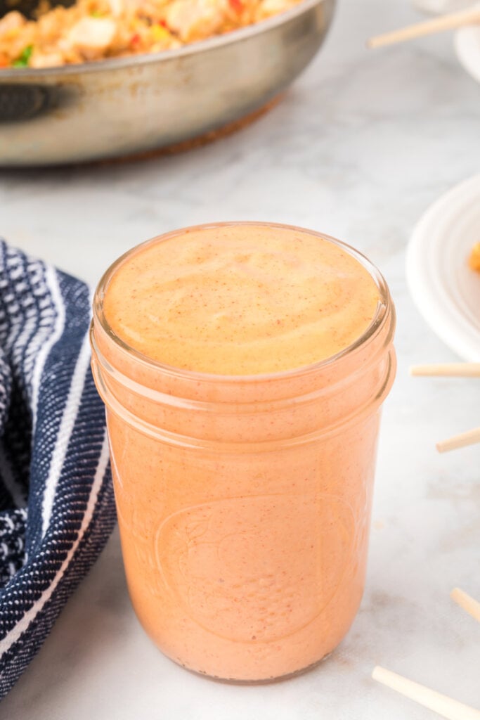 glass jar with homemade yum yum sauce