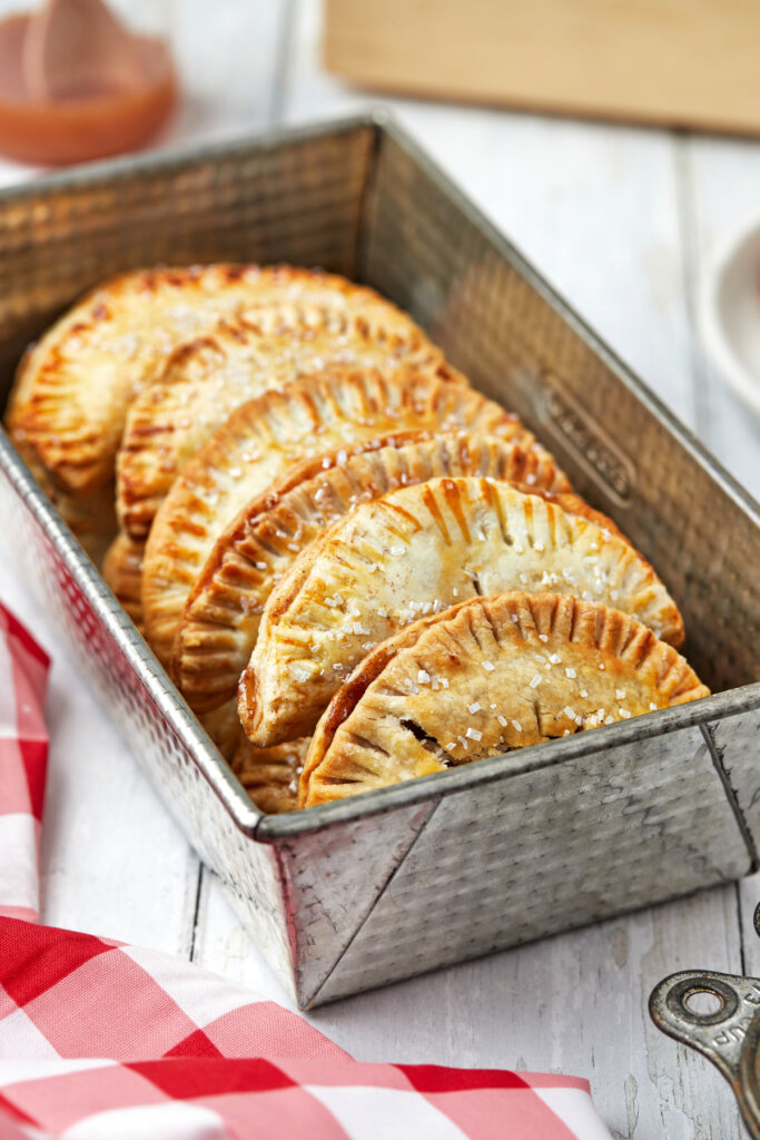 air fryer apple hand pies in metal container
