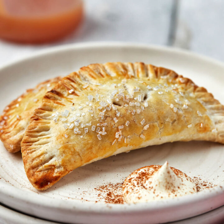 closeup of apple hand pies on plate
