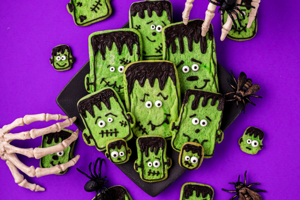 frankenstein cookies on plate