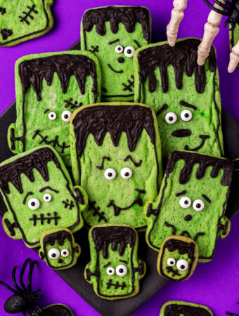decorated frankenstein sugar cookies on plate