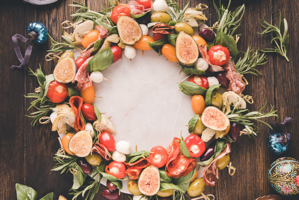 closeup of an antipasto wreath